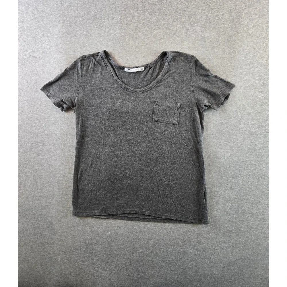T by Alexander Wang Pocket Tee Women Small Charcoal Grey Scoop Neck Short Sleeve